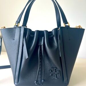 Tory Burch McGraw Dragonfly Satchel  black pebble w removable crossbody …